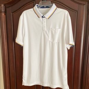 NWOT Blue or White Polo Shirt with Blue and Yellow Accents